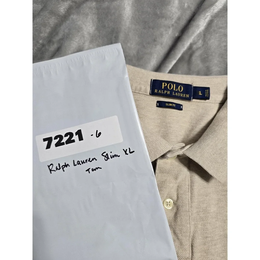 Polo Ralph Lauren Polo Shirt Mens XL Beige Slim Fit Pony Logo‎ Short Sleeve